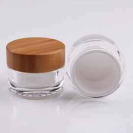 30g 50g Round Double Wall Jars , Glass Cosmetic Cream Jar With Bamboo Lid