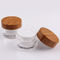 30g 50g Round Double Wall Jars , Glass Cosmetic Cream Jar With Bamboo Lid